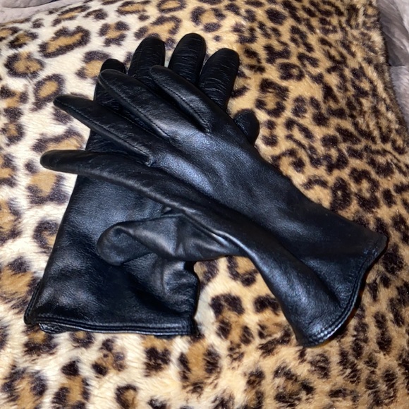 Super-soft black leather gloves w/plush fur-like lining (slim fit, size M) - Picture 6 of 6
